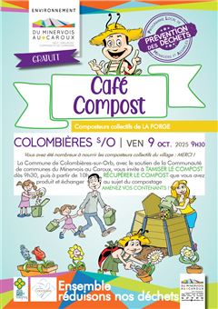 affiche du Café compost à Colombières sur Orb le 9 octobre 2025